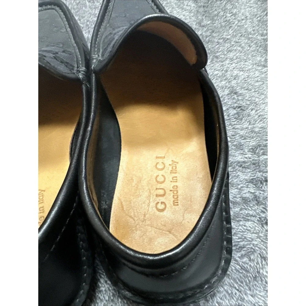Gucci Mens Black GG Canvas Leather Loafers Drivers Shoes Size 6.5‎ D Made Italy